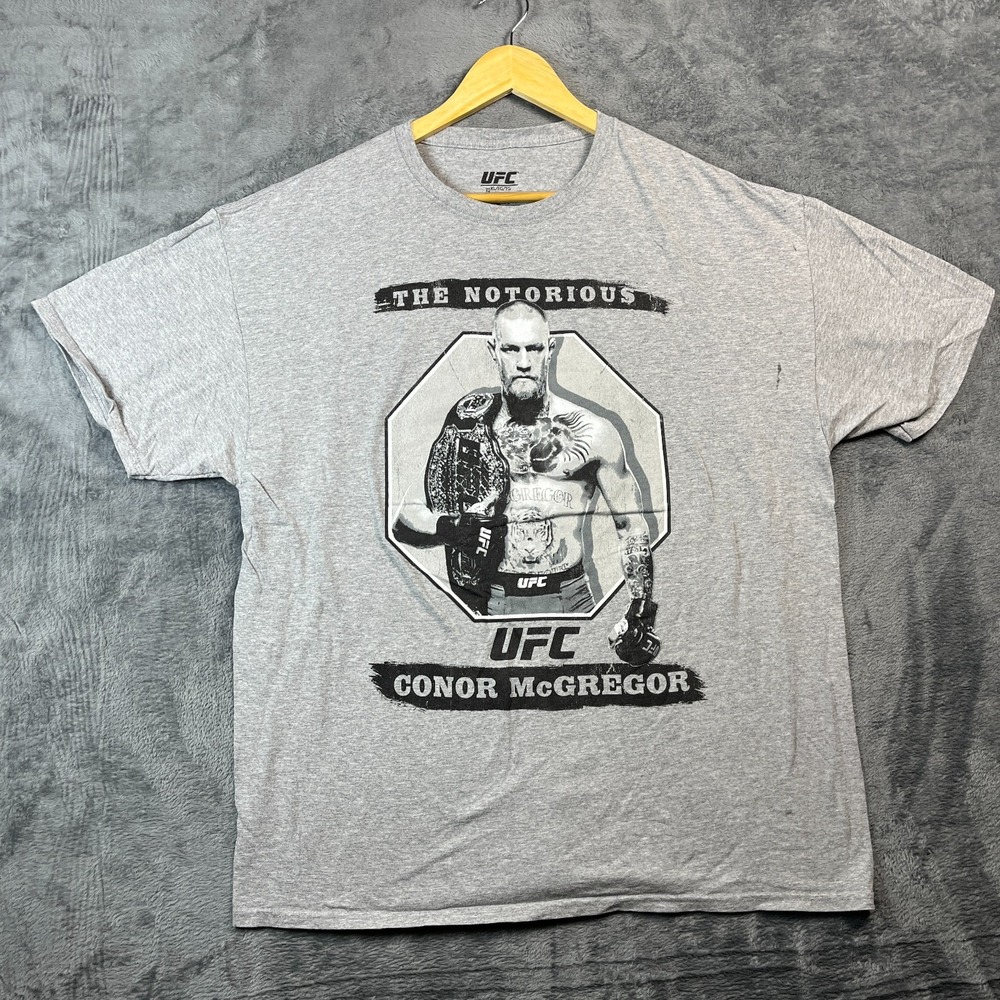 Vintage UFC T Shirt Men XL Heather Gray Conor McGregor Championship Graphic Logo